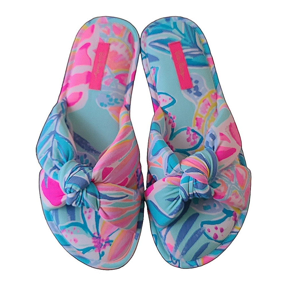 Lilly Pulitzer Multicolor Sea glass Rainforest Retreat Pool Slippers Siz…